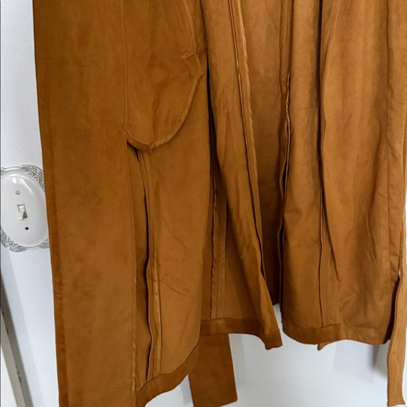 MOTF Tan Belted faux suede trench style coat, small, nwt - Picture 4 of 7
